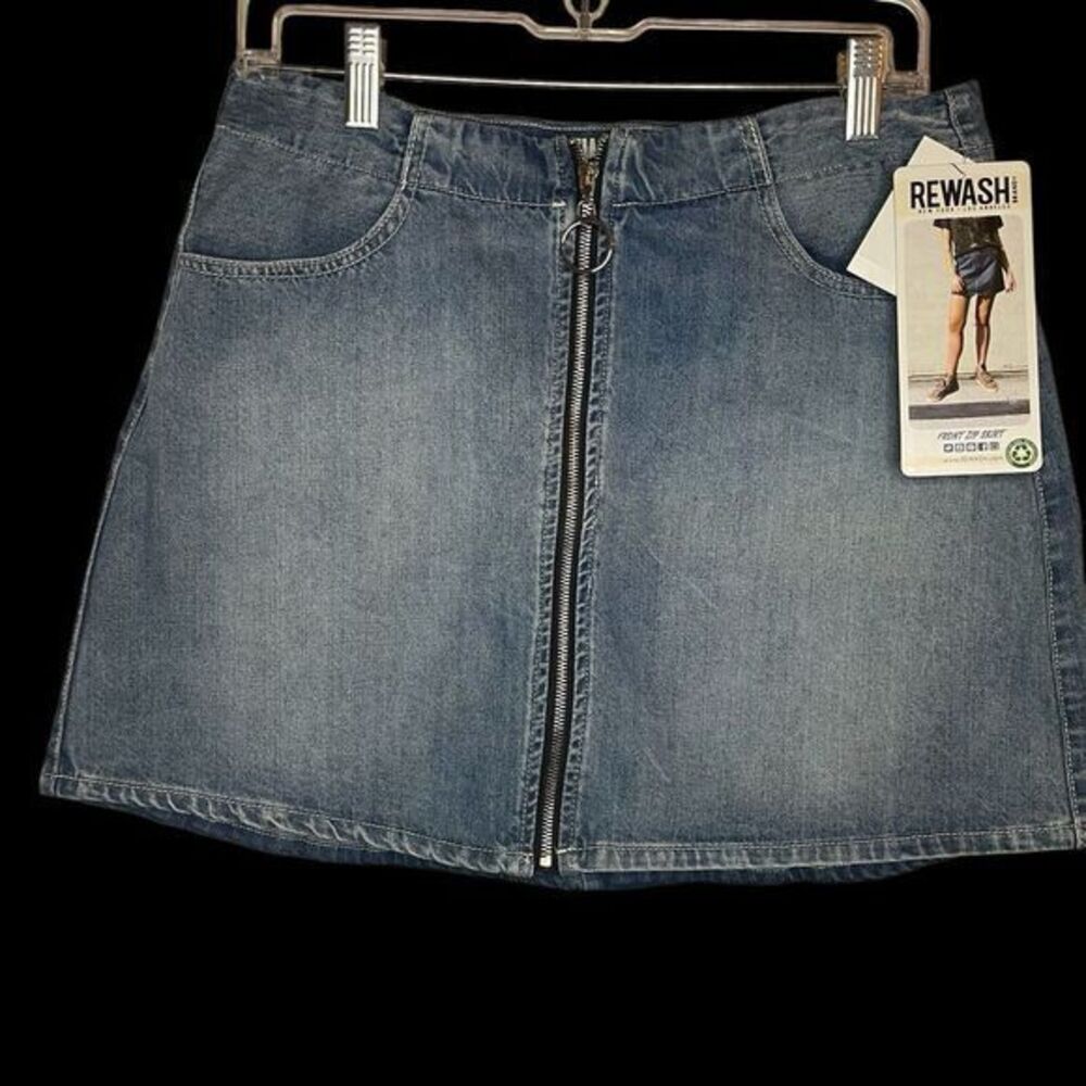 Vintage Y2K Rewash Denimโ Mini Skirt Womens 11 Front Zipper Bareback 90's New